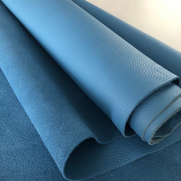 Blue Soft Nappa Pebbled 100% Real Cowhide Leather Sheets Multiple Sizes