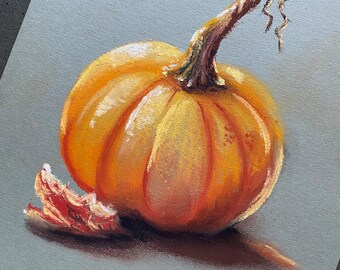 Arte originale, zucca, pittura pastello morbida, opera d'arte pastello morbida, carta, regalo, arte