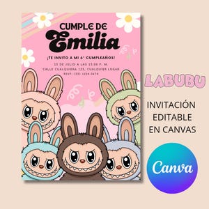 Invitación Labubu Editable en Canva – Fiesta Infantil Digital, Descargable y Personalizable
