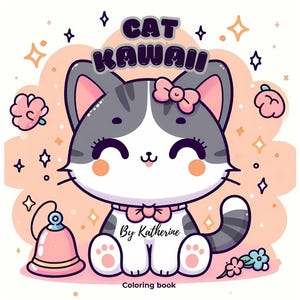 Coloring Book Cat Kawaii cute, pdf, 34 page,anti-stress, relaxing.