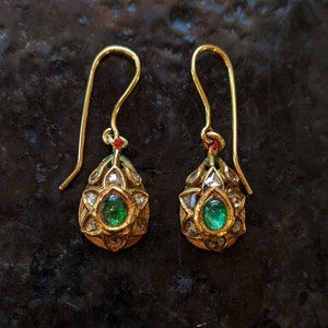 Antique Indian Kundan Earrings with Diamonds and Enamel