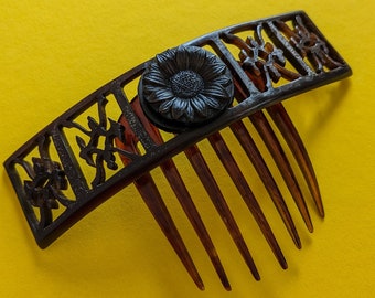 Antique victorian hinged hair comb made of horn, c. 1860