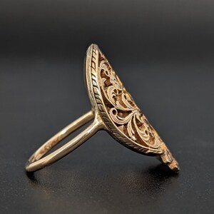 Gold ring remodeled from the balance bridge of an 18th century verge fusee pocket watch, LGZA Antique Jewelry