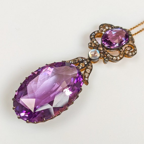 Magnificent amethyst pendant with diamonds and mo… - image 2