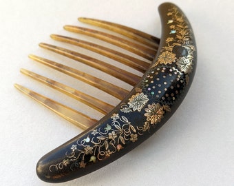 Antique horn piqué hair comb, c. 1860