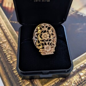 Gold ring remodeled from the balance bridge of an 18th century verge fusee pocket watch, LGZA Antique Jewelry