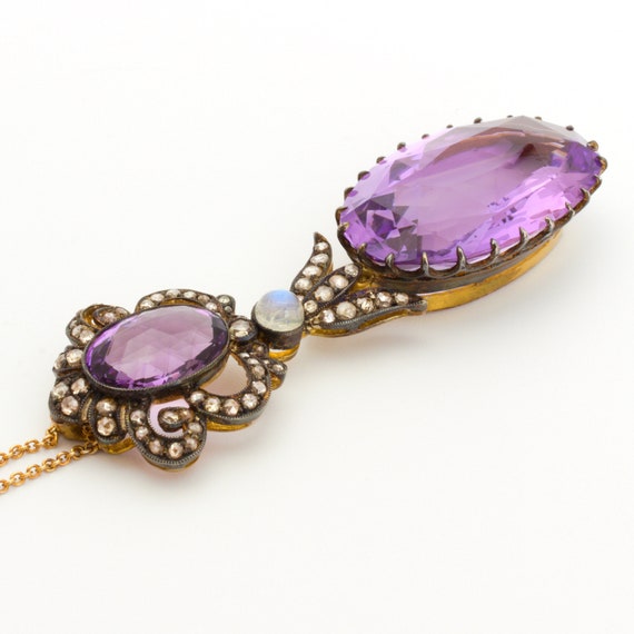 Magnificent amethyst pendant with diamonds and mo… - image 6