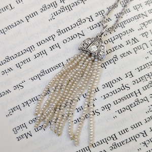 Art Déco Diamond & Pearl Tassel Pendant Necklace, Platinum and White Gold, c. 1910