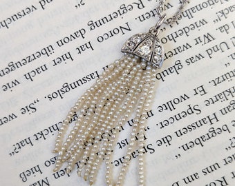 Art Déco Diamond & Pearl Tassel Pendant Necklace, Platinum and White Gold, c. 1910