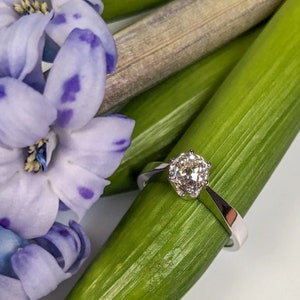 Classic Old Cut Diamond Solitaire Ring with 0.74 ct Diamond in White Gold, Modern Unworn Setting