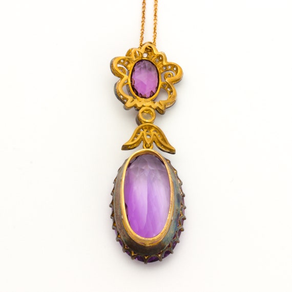 Magnificent amethyst pendant with diamonds and mo… - image 8