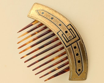 Antique Victorian Hair Comb, c. 1860s – Buckle Motif with Black Enamel