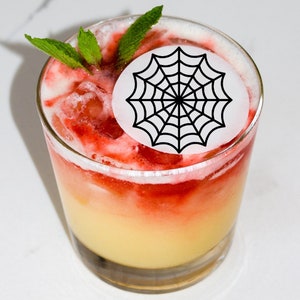 50 Edible Cocktail Toppers - Spider Web Toppers - Halloween Spooky Fall Decor Accessories and Bar Supplies - Decor Kit Gifts For Beverages