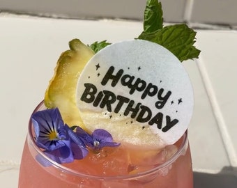 50 Edible Cocktail Toppers - Happy Birthday Stars