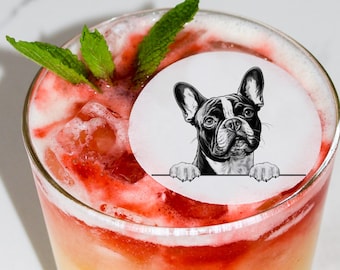 50 French Bulldog Edible Cocktail Toppers - Wedding Beverage Decor