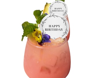 50 Edible Cocktail Toppers - Custom Vine Decorations, Wafer Paper