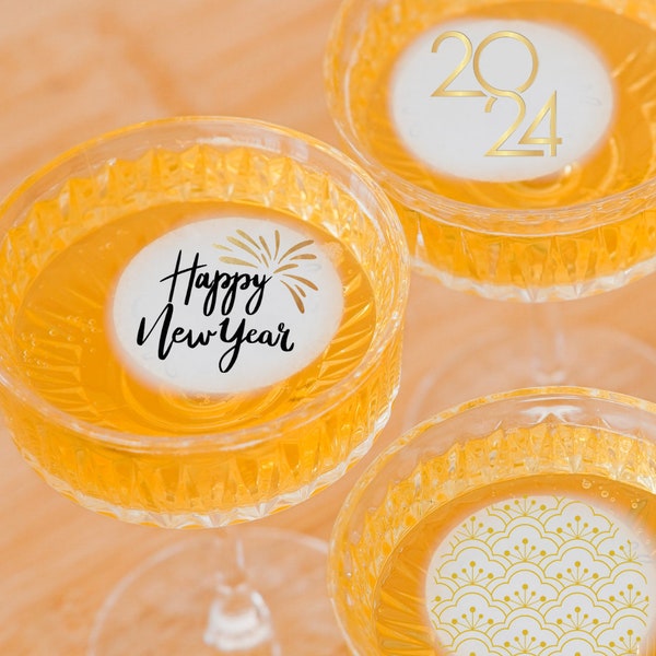 50 Edible Toppers - Happy New Year - New Year Cocktail Garnishes - New Year decorations | 2023 cocktail bar decorations