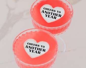 Cheers to Another Year Edible Cocktail Toppers - Heart Shaped Garnishes