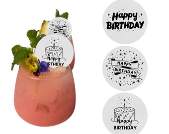 50 Edible Garnish Toppers - Happy Birthday Set Pack - 2 inch Cocktail Accessories and Bar Supplies - Decor Kit Gifts For Beverages