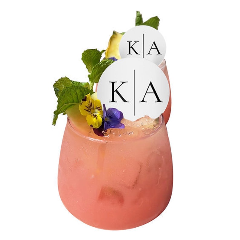 Monogram Wedding Edible Cocktail Toppers. Bulk beverage wedding sign decorations