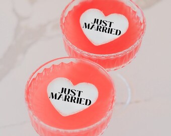 Just Married Edible Cocktail Toppers – Heart-Shaped Wedding Drink Garnish (50 Count)