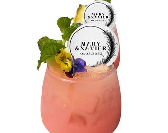 50 Personalized Edible Cocktail Toppers - Wedding Drink Garnishes