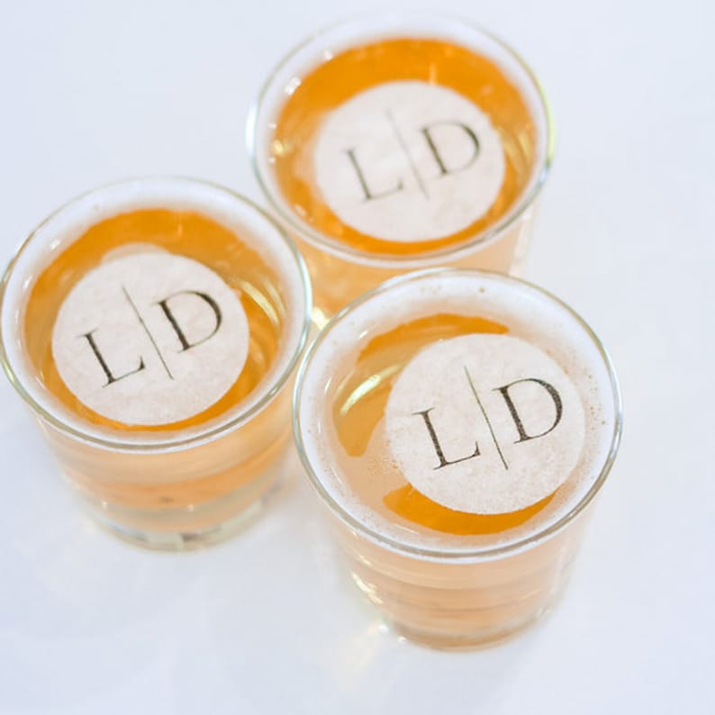 Monogram Wedding Edible Cocktail Toppers. Bulk beverage wedding sign decorations
