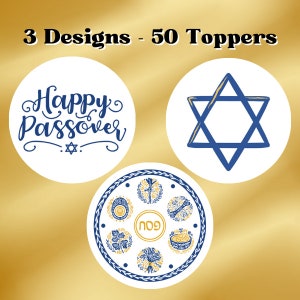 50 Edible Passover Cocktail Toppers - 2 inch Wafer Decorations