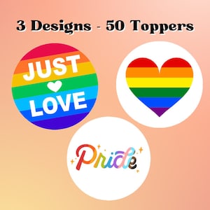 50 Edible Toppers - 2inch Pride Toppers -  PRIDE Month Garnishes - LGBTQ Decorations | 2023 Pride LGBTQ cocktail decoration - Bar Supplies