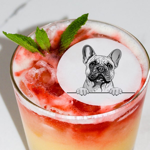 50 Edible Cocktail Toppers - French Bulldog Frenchi Dog Wedding Beverage Garnishes - decor | personalized cocktail napkins and supplies