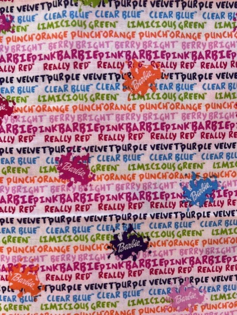 Barbie Color Me Vintage Cotton Fabric by Mattel, Fabric by the Yard