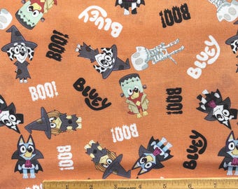 Bluey Fabric, Disney Halloween Fabric, Disney Fabric, BLUEY Halloween, Halloween, Cotton, Fat Quarter 18" x 22",  Yard 36" x 44"