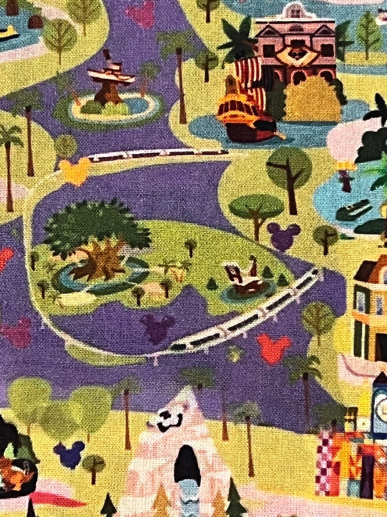 Disney Fabric Mickey Fabric DISNEY WORLD MAP Fabric Disney Etsy