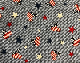 Mickey USA Fabric, Mickey Red White Blue Fabric, 100% cotton, USA Flag Fabric, Fat Quarter 18"  x 22", Remnant 10" X 36"