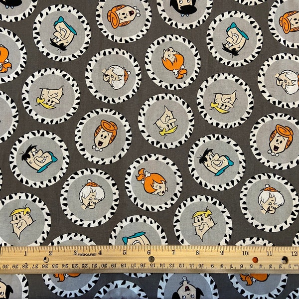 Flintstones Fabric, Gray Background with Circles, Fat Quarter Fabric, 100% cotton, Quilting Cotton, Fat Quarters, **CLEARANCE**