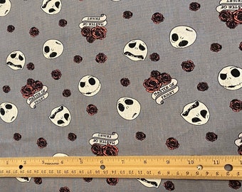 Jack Skellington Fabric, ROSES, Fat Quarter Fabric, 100% cotton, Quilting Cotton, Fat Quarters 18" x 22", Yard 36" x 44"