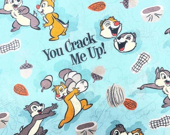 Chip and Dale Fabric, Disney Fabric, 100% cotton Fabric, Fat Quarter 18" x 22", Remnant 36" x 10", Yard 36" x 44"