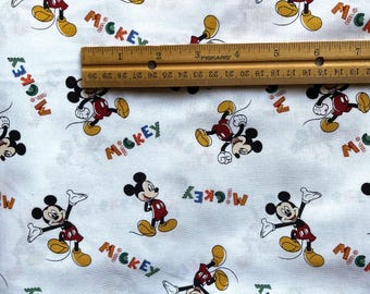 Disney Fabric, Mickey Full Body, Mickey colored word fabric,  ** WHITE BACKGROUND!**, 100% Cotton, Fat Quarter 18L x 22W, Yard 36" x 44"