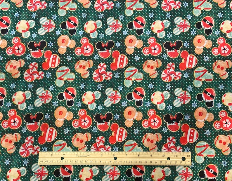 Disney Fabric, Disney Christmas Fabric, Gingerbread Fabric, 100% cotton, Mickey Mouse Fabric, Sold in Remnants, Fat Quarter, Yard image 1