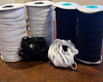Elastic 1/4 inch, White or Black Elastic, Braided Elastic, Sewing Elastic, Sold by the Yard, Brand New
