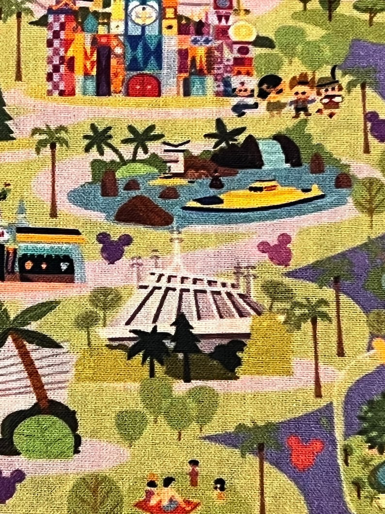 Disney Fabric Mickey Fabric DISNEY WORLD MAP Fabric Disney Etsy