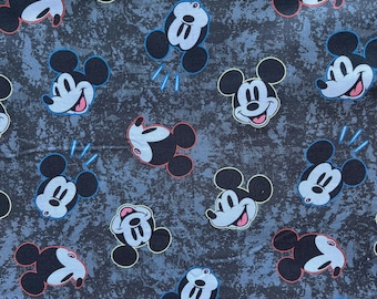 Mickey Fabric, Disney fabric, Mickey Faces with BLACK Splash Background, 100% cotton, Quilting Cotton, Fat Quarter 18" x 22" Yard