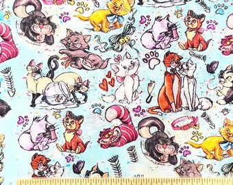 Disney Fabric, Disney Cat Fabric, Cheshire Cat, Marie,  Cotton, Fat Quarter 18" x 22", Remnant 36" x 10"