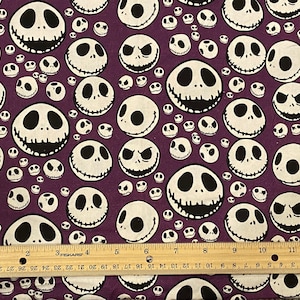 Jack Skellington Fabric, PURPLE BACKGROUND, Halloween Fabric, 100% cotton, Quilting Cotton, Fat Quarter 18&quot; x 44&quot;, Yard 36&quot; x 44&quot;