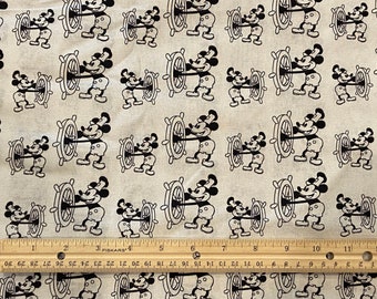 Mickey Fabric, Steamboat Willie Fabric, Quilting Cotton, Fat Quarters, Mickey Mouse Fabric, Yard 36L x 44W, FQ 18L x 22W, Remnant 36L x 10W
