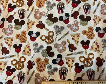 Disney Fabric, Mickey  fabric, Mickey Waffles, Mickey Pretzel,  Disney Snacks, Yard 36"x44", Fat Quarter 18"x22", Remnant 36"x10"