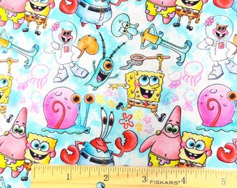 Sponge Bob Fabric, Sponge Bob Square Pants Fabric, Quilting Cotton, Fat Quarter 18" x 22", Yard 36" x 44", Remnant 36" x 10"