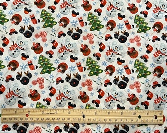 Christmas Mickey Fabric, Mickey Snowman Fabric, Disney Christmas Fabric, Cotton, Remnant 36" X 10", Fat Quarter 18" X 22"