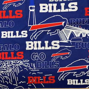 Buffalo Bills Fabric, Buffalo Bills, 100% cotton, Bills City, Quilting Cotton, Yard 36&quot; x 44&quot;, Fat Quarter 18L X 22W, Remnant 36L x 10W**