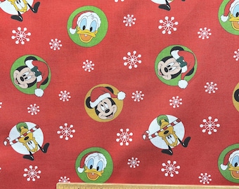 Disney Fabric Christmas, Mickey Christmas fabric, Fab 5 Heads in Circles, Merry Christmas Fabric, Yard 36" x 44", Fat Quarter 18" x 22"